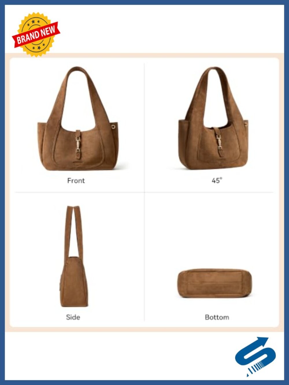 Faux Suede Shoulder Bag Medium Dumpling Tote Lightweight Wide Strap - Picture 5 of 6
